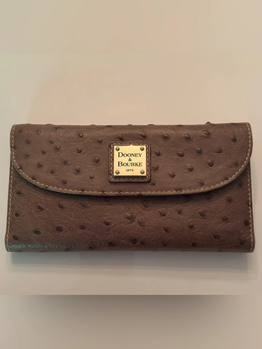 Dooney & Bourke Taupe/Elephant Ostrich-Embossed Leather Continental Clutch